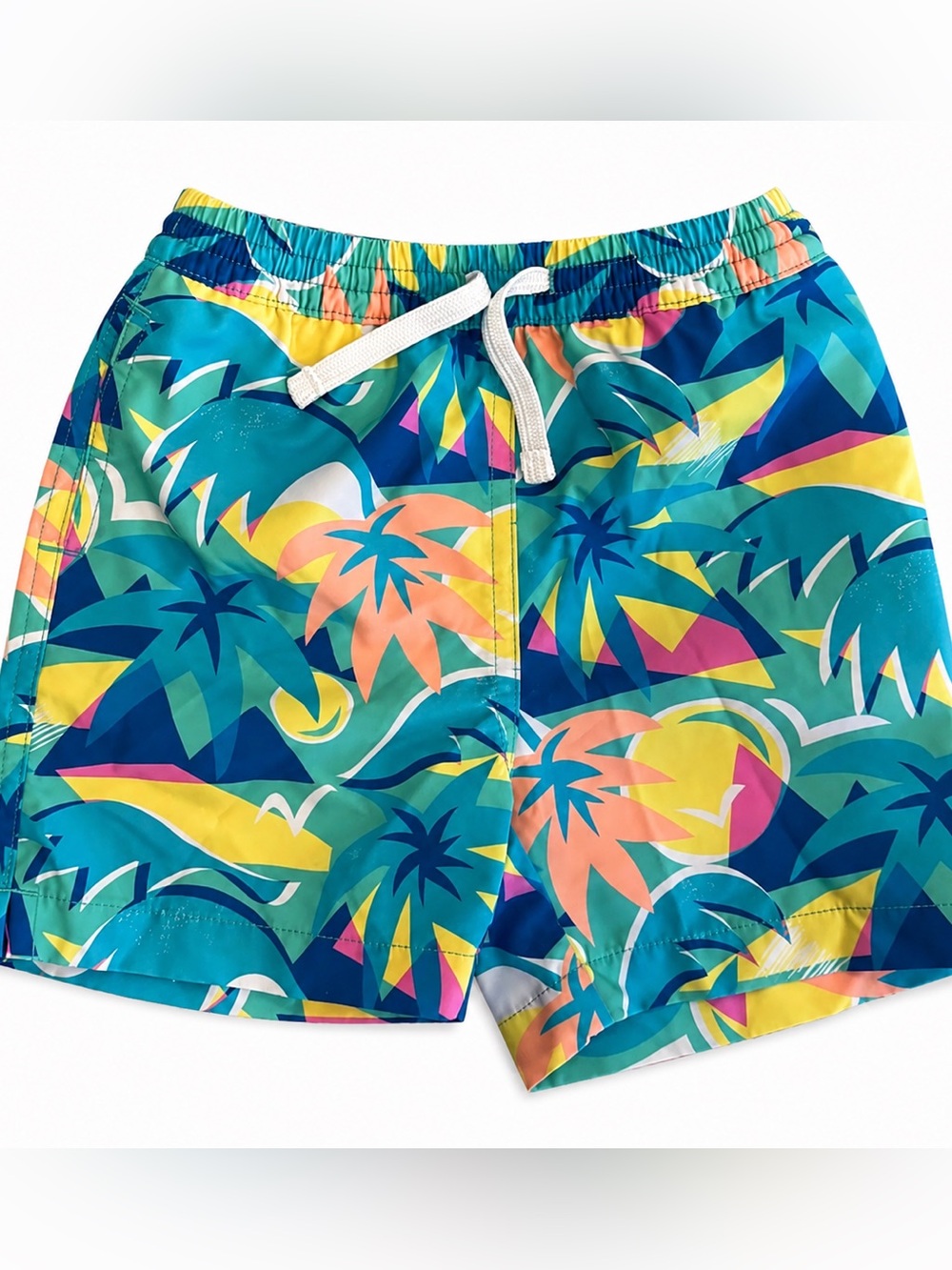 Kids Tropical Palm Print Swim Shorts - Teal Multi